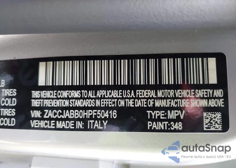 2017 Jeep Renegade Latitude Fwd z USA, uszkodzony, nr VIN ZACCJABB0HPF50416